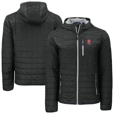  NC State Wolfpack Cutter & Buck Rainier Eco PrimaLoft Hooded Full-Zip Jacket - Black